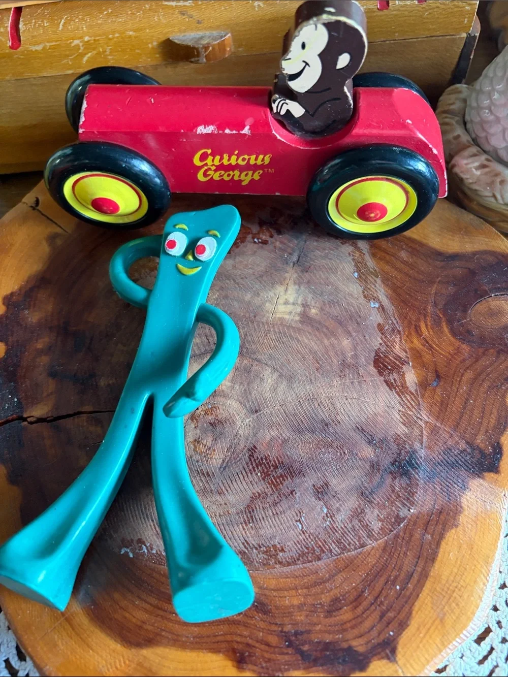 Gumby curious George wooden pull